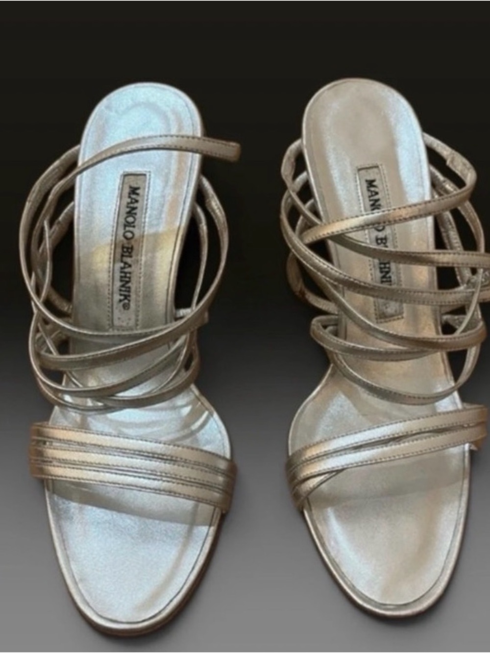 Manolo Blahnik Silver Strappy Stiletto Sandals